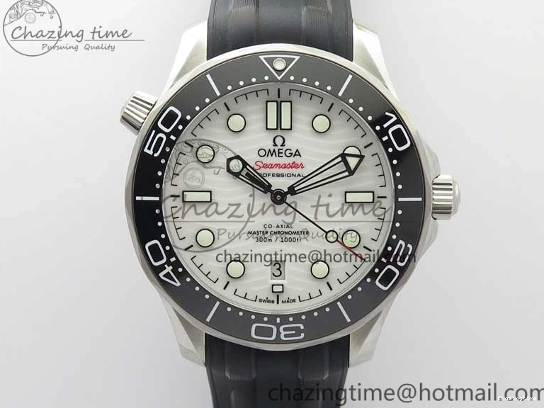 0410 2019 Seamaster Diver 300M OMF Best Edition Black Ceramic White Dial on Black Rubber Strap A WaterResistant 7938